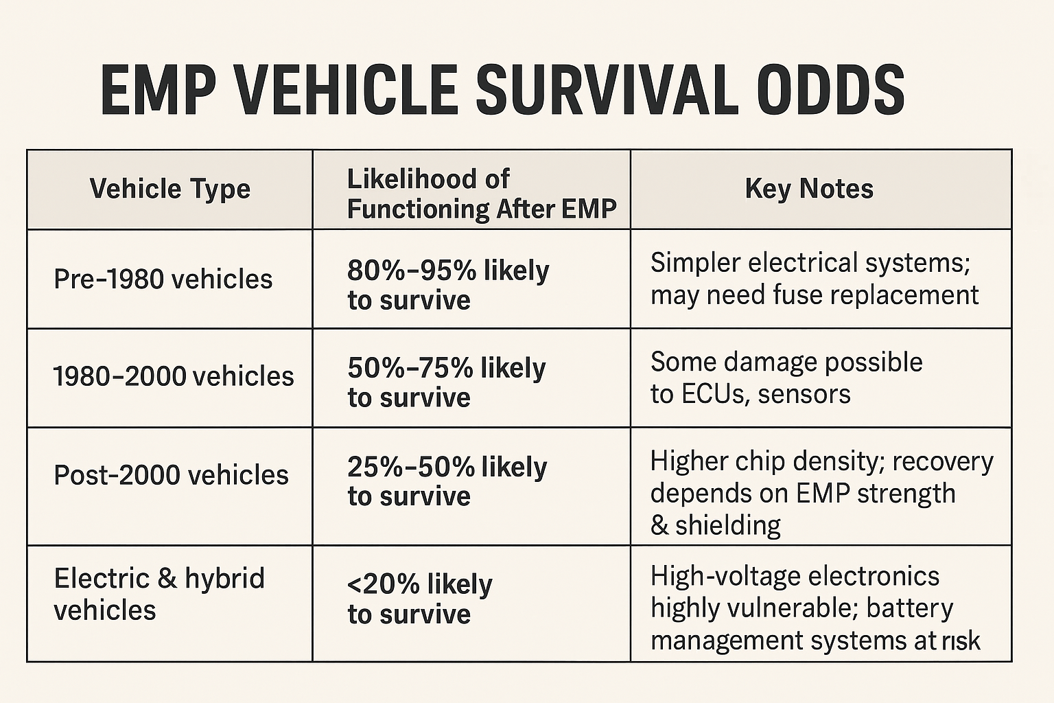EMP vehicle survival odds